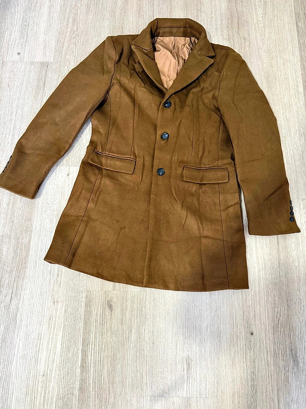 Women’s Brown Long Coat Size M with Plaid Scarf
